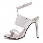 Silver Metallic Sexy Strappy Stiletto High Heels Sandals Shoes